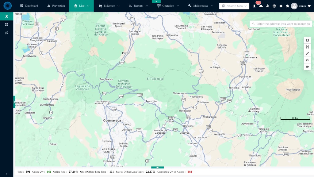 AI 360: panel Live con mapa, prevención, evidencia y métricas de alarmas